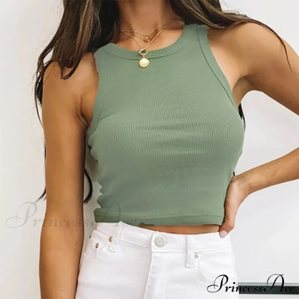 Vest Off Shoulder Knitted Candy Colors Crop Tops Light green / XS