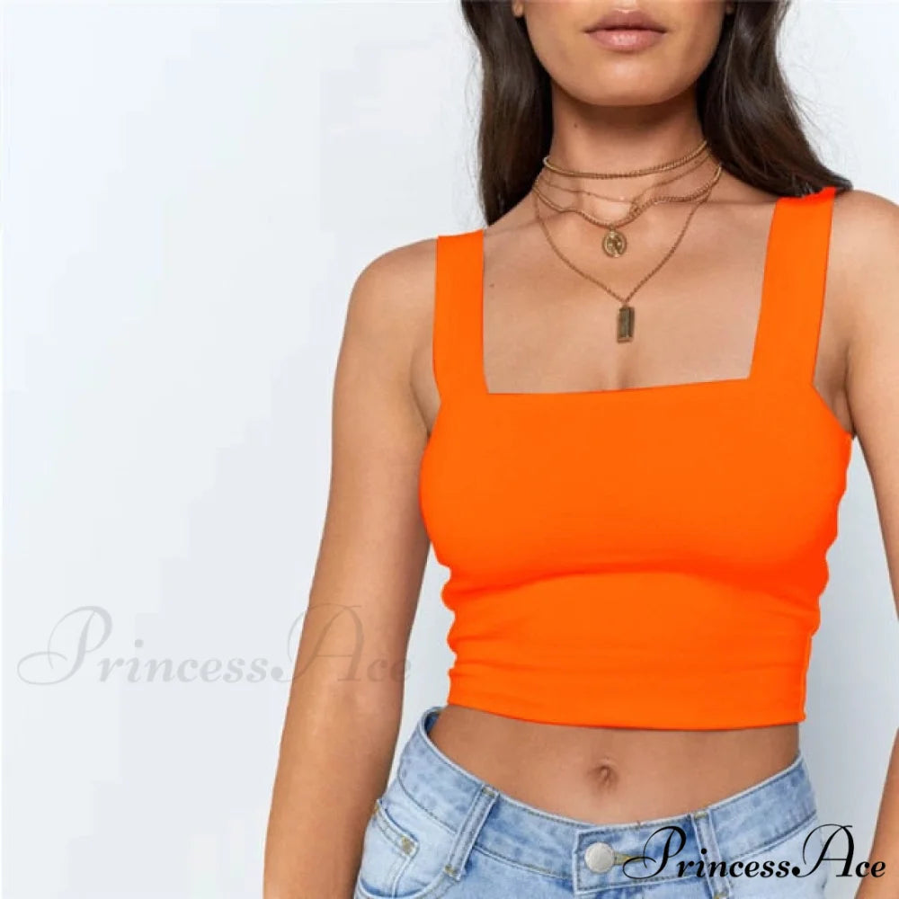 Vest Off Shoulder Knitted Candy Colors Crop Tops Orange / XS