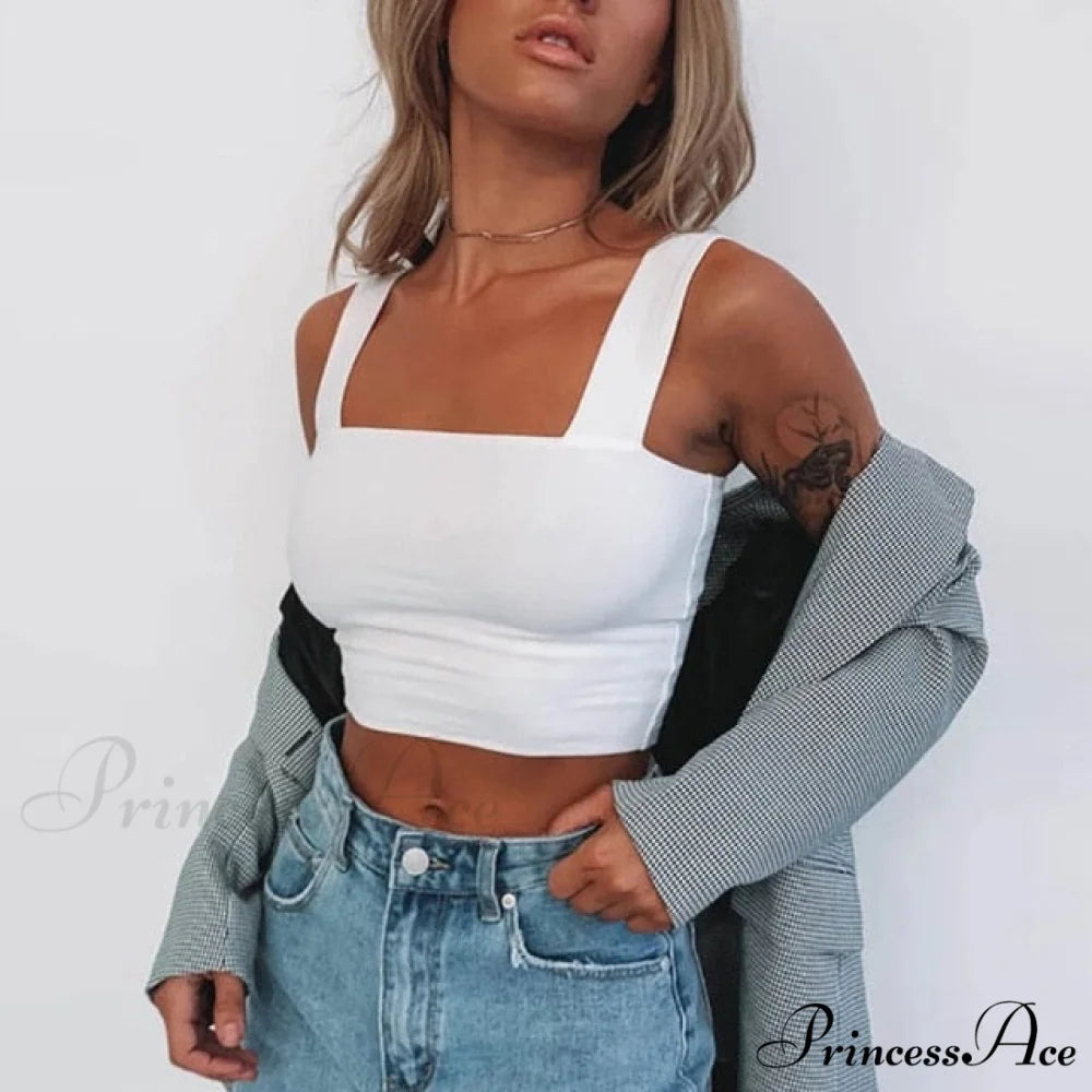 Vest Off Shoulder Knitted Candy Colors Crop Tops White2 / XS