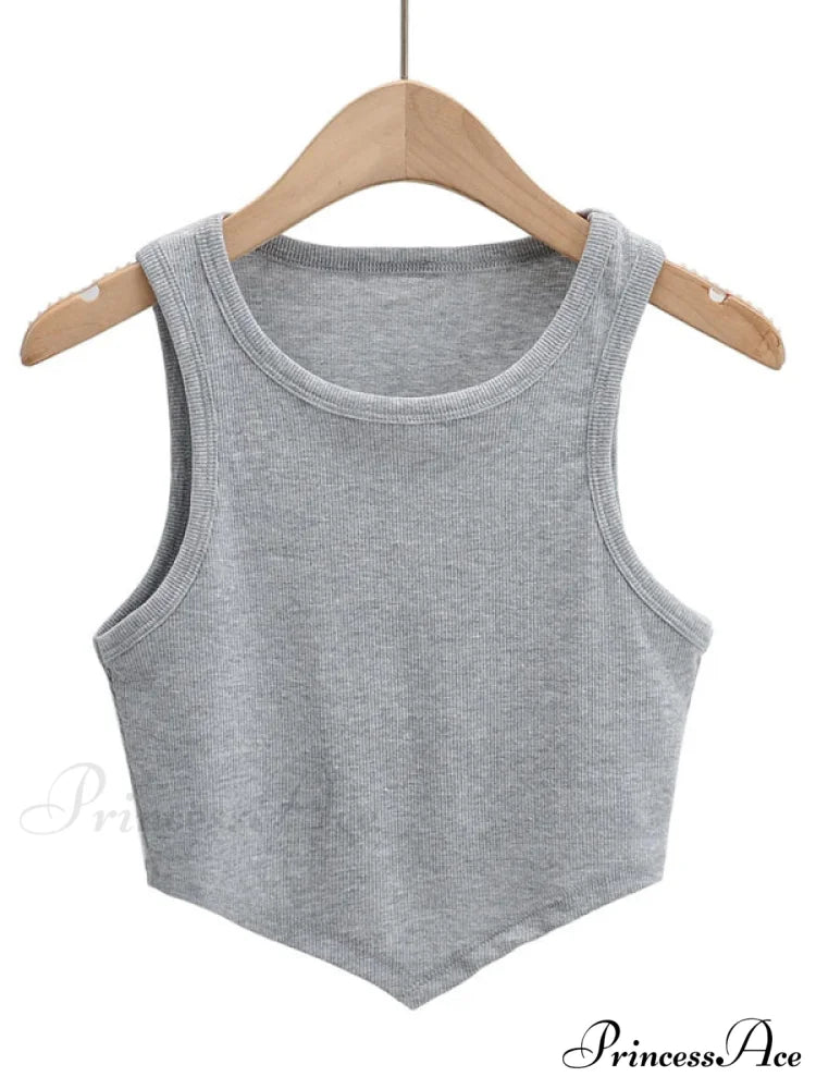 vest round inverted mini triangle Women’s sleeveless neck top Grey / S