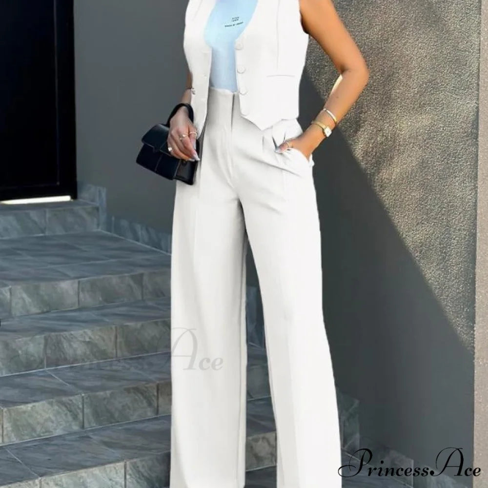 Vest Wide-Leg Pants Suit