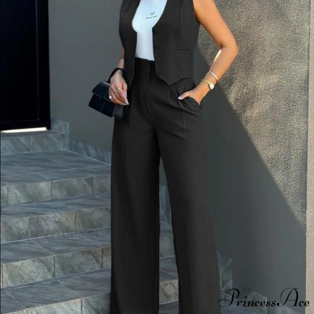 Vest Wide-Leg Pants Suit