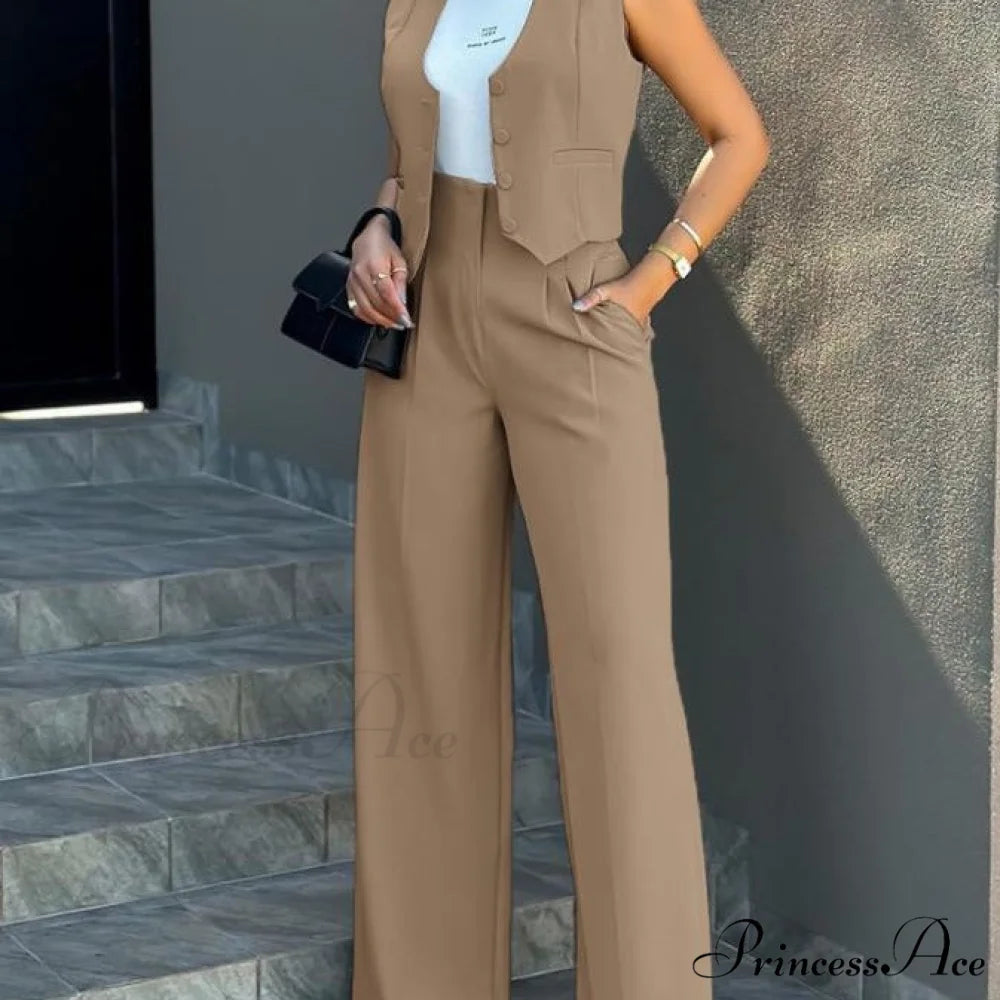 Vest Wide-Leg Pants Suit