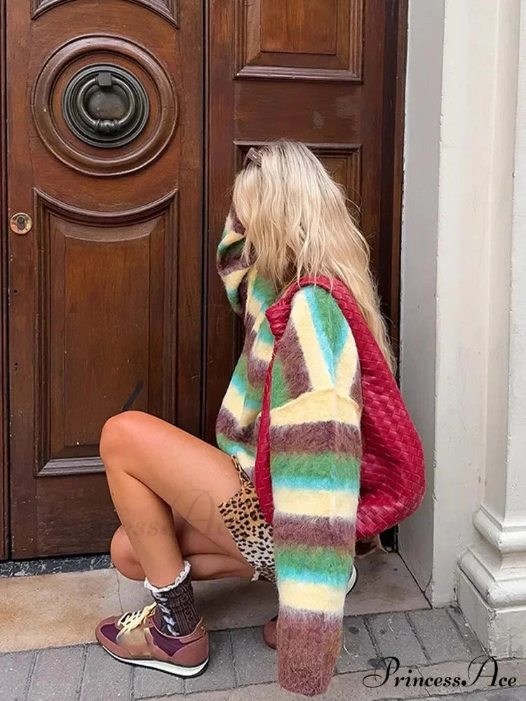 Vibrant Banded Turtleneck Sweater swraters-241228