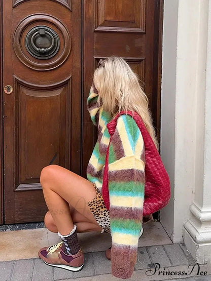 Vibrant Banded Turtleneck Sweater swraters-241228