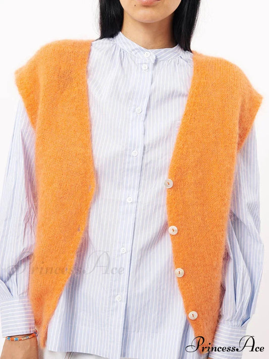 Vibrant Hairy Button-Up Sleeveless Cardigan Orange / S cardigans-241228