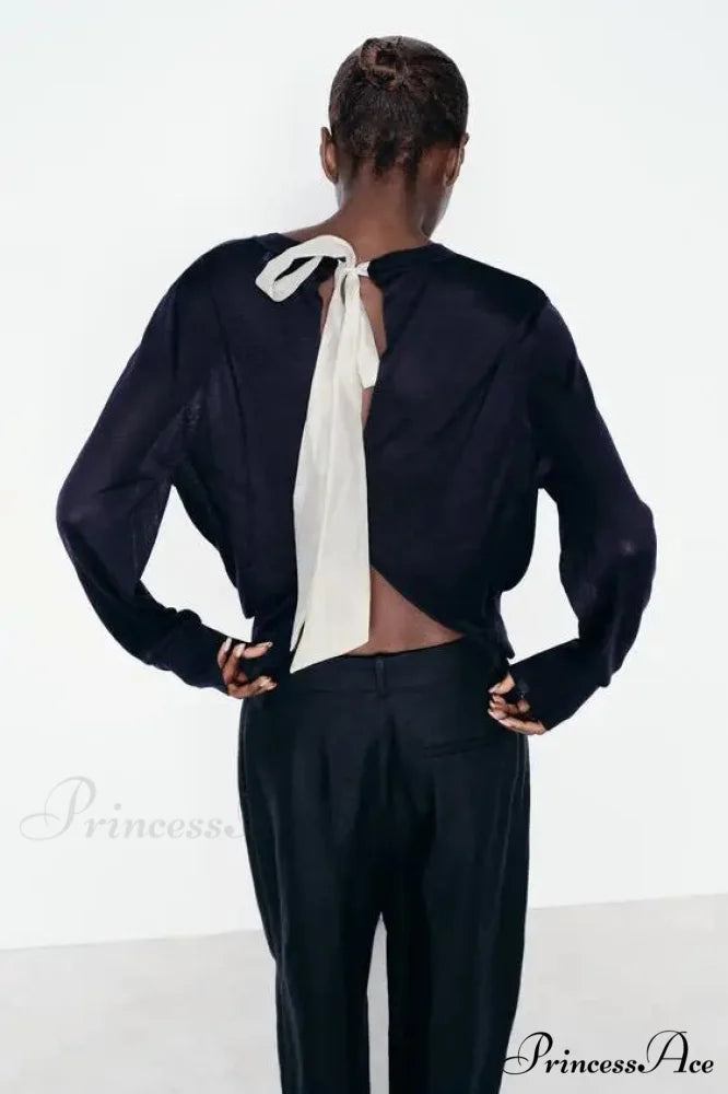 Vibrant Opposing Bow Club Sleeve Cardigan Navy Blue / S cardigans-241228