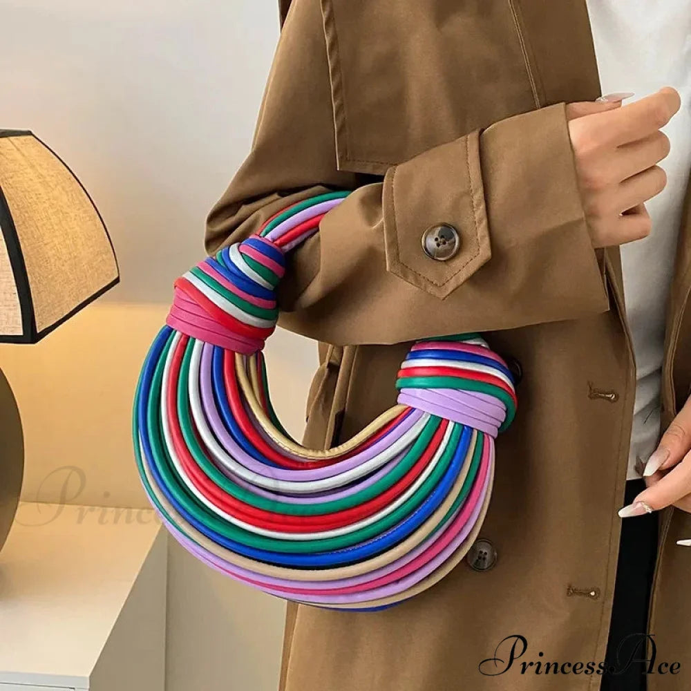 Vibrant Spectrum Noodles Shaped High-End Designer Women Handbag Clutch Colorful / 27x27x12cm clutchbag-250126
