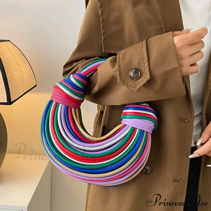 Vibrant Spectrum Noodles Shaped High-End Designer Women Handbag Clutch Colorful / 27x27x12cm clutchbag-250126