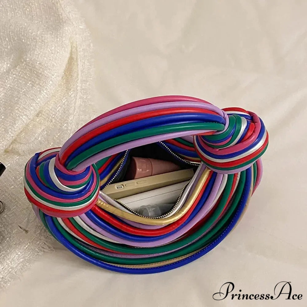 Vibrant Spectrum Noodles Shaped High-End Designer Women Handbag Clutch Colorful / 27x27x12cm clutchbag-250126