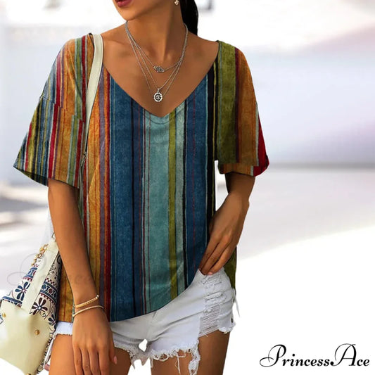 Vibrant Striped in Tee Retro Colors Multicolor / S