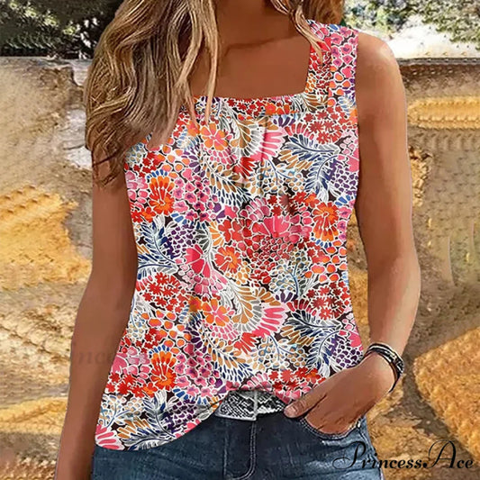 Vibrant Tank Top in Flowered Colors Multicolor / S