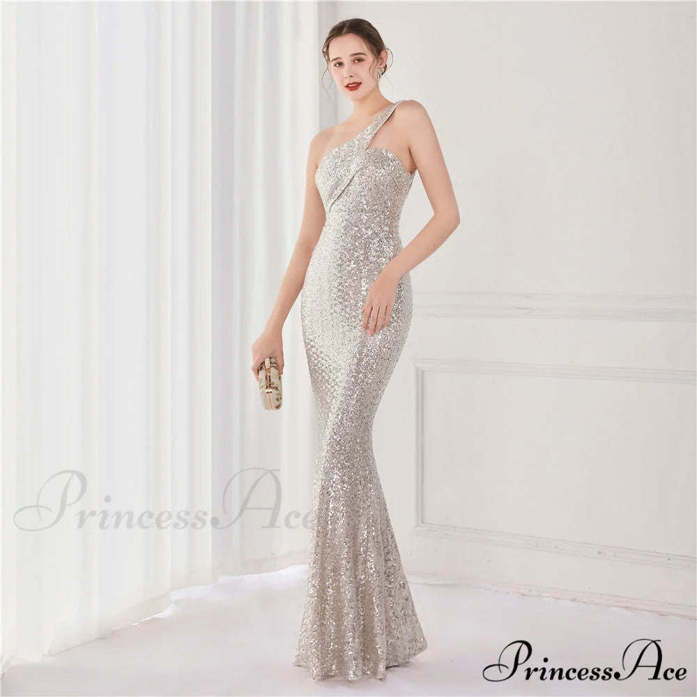 Victoria Formal One-Shoulder Charming Sequined Fishtail Dress