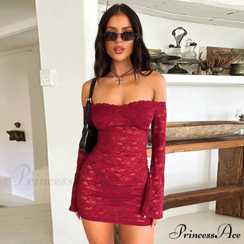 View Lace Holiday Dress Red / S vacationdress-250223