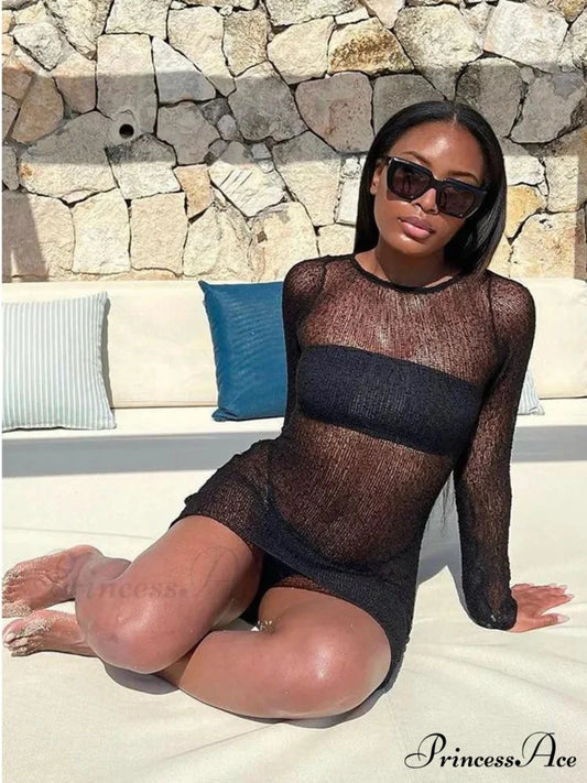 View Long Sleeve Mini Dress Black / S minidress-250223