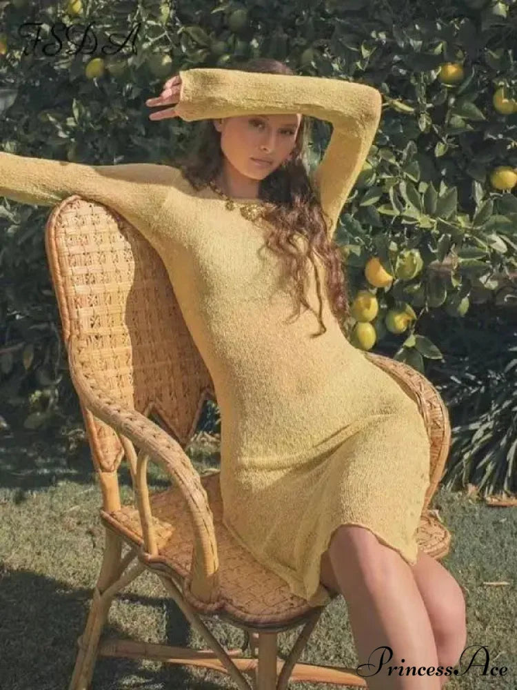 View Long Sleeve Mini Dress Yellow / S minidress-250223