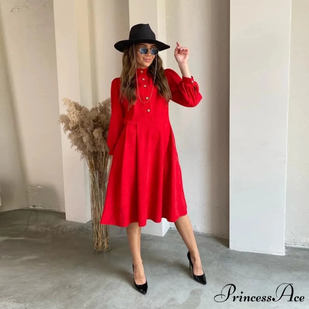 Vintage A-Line Party Midi Dress red dress / S