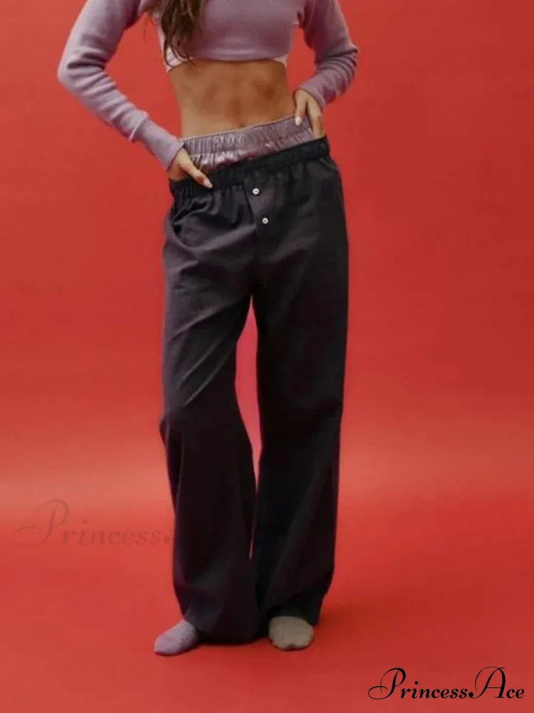 Vintage Banded Buttoned High Rise Straight Trouser BLACK / S pant-250223