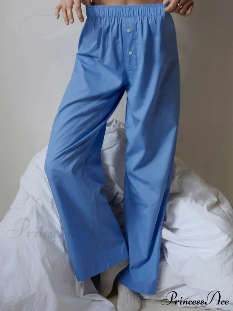 Vintage Banded Buttoned High Rise Straight Trouser BLUE / S pant-250223