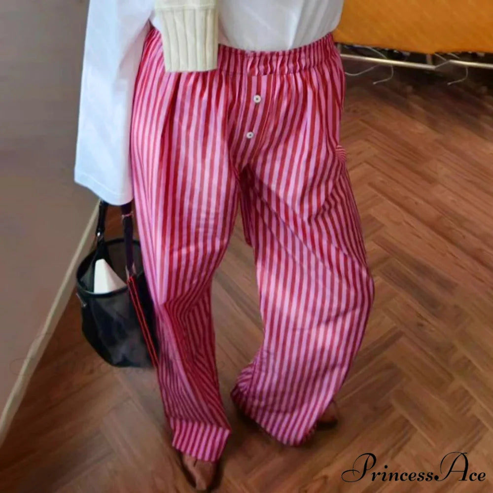 Vintage Banded Buttoned High Rise Straight Trouser DARKPINK / S pant-250223
