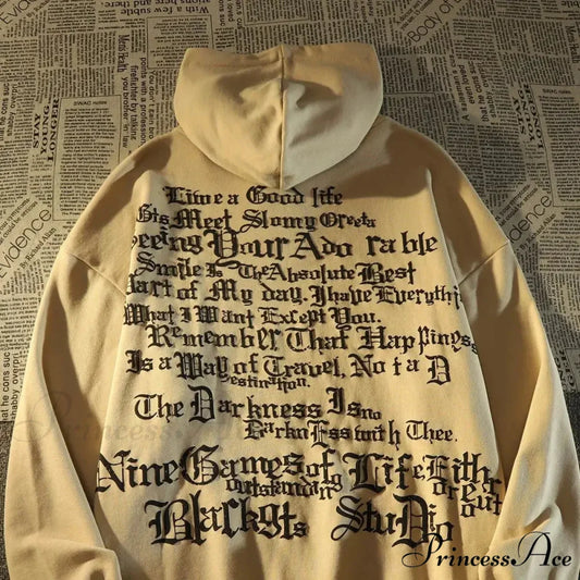 Vintage Big Size Gothic Print Hoodie Apricot / S hoodies-241228