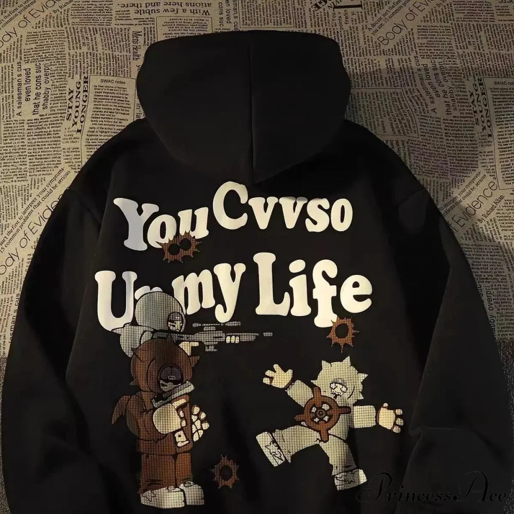 Vintage Big Size Gothic Print Hoodie Black / S hoodies-241228
