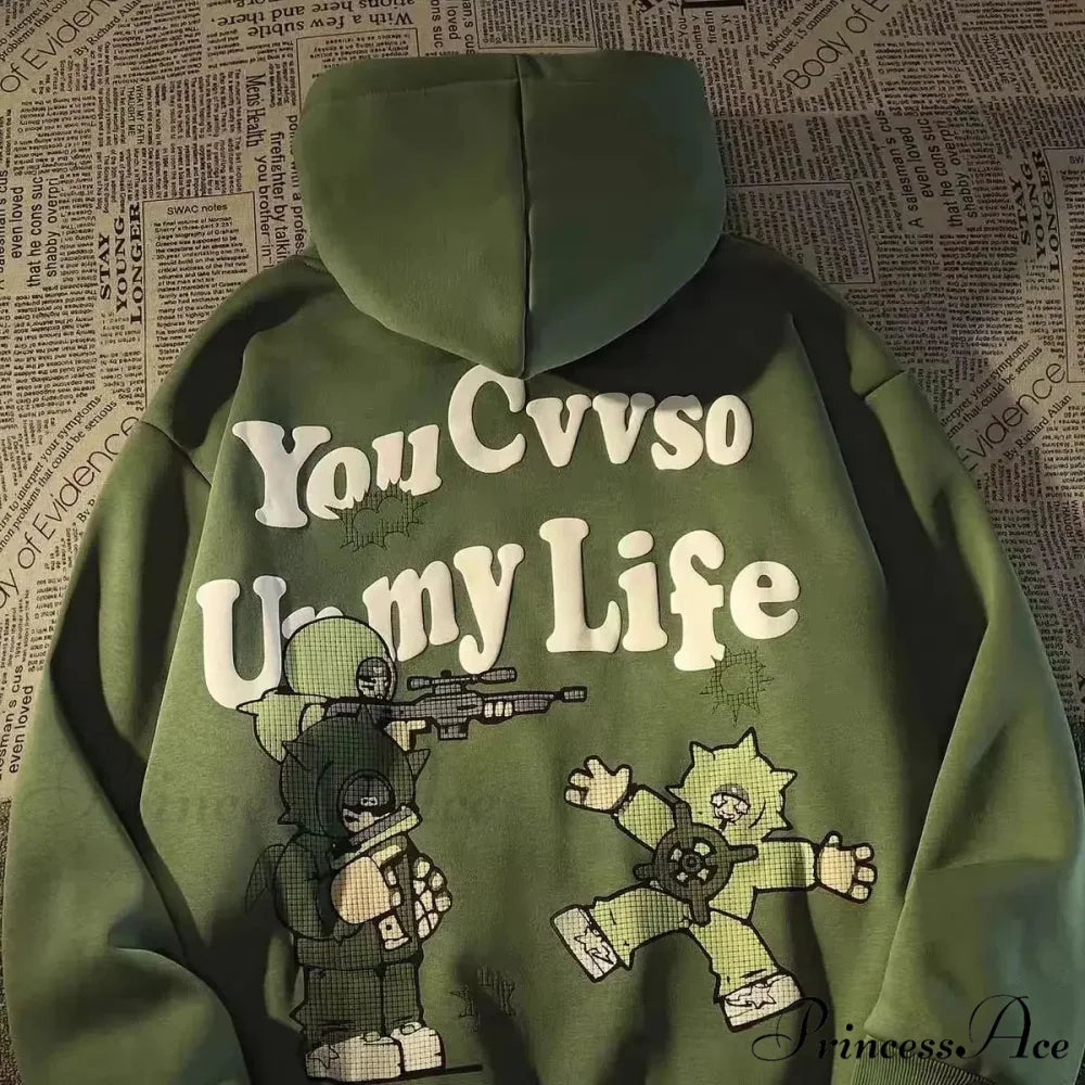 Vintage Big Size Gothic Print Hoodie Green / S hoodies-241228