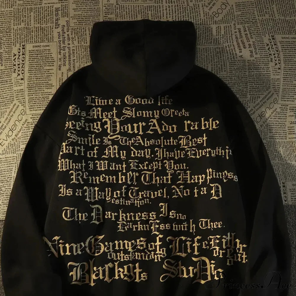 Vintage Big Size Gothic Print Hoodie hoodies-241228