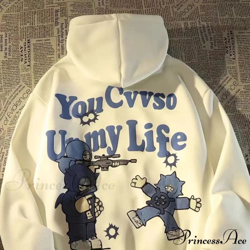 Vintage Big Size Gothic Print Hoodie White / S hoodies-241228