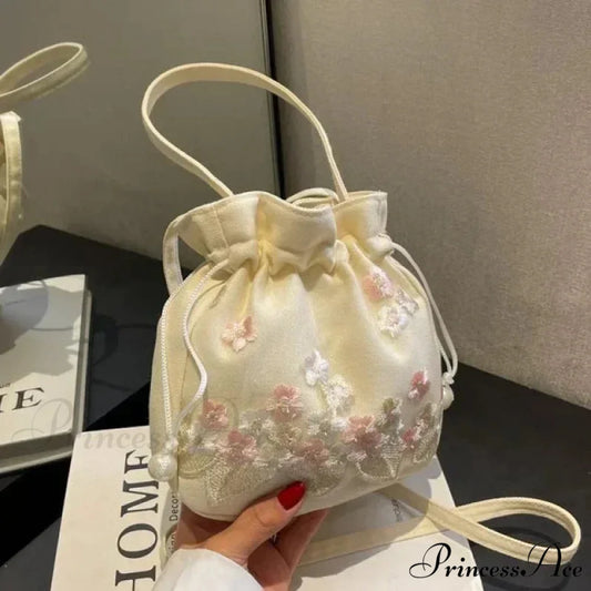 Vintage Blossom Stitched Lace Cinch Bucket Purse handbag-250126