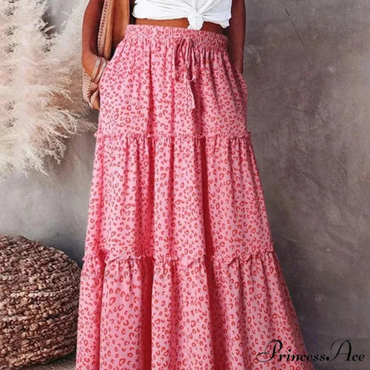 Vintage Bohemian Spring Floral A-Line High Waist Maxi Skirt skirt-250126
