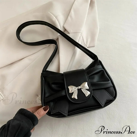Vintage Bow Faux Leather Professional Shoulder Purse Black shoulder-250126