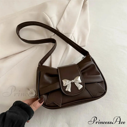Vintage Bow Faux Leather Professional Shoulder Purse Brown shoulder-250126