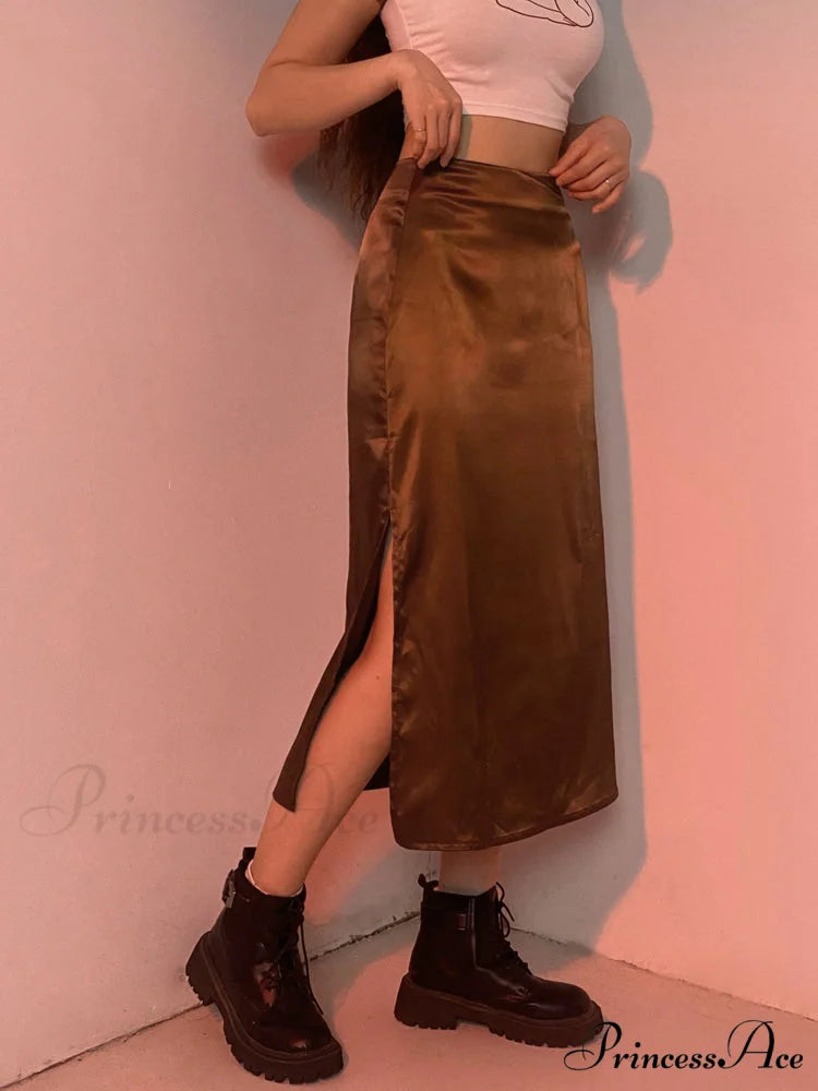 Vintage Brown High Waist Skirt