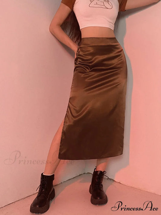 Vintage Brown High Waist Skirt