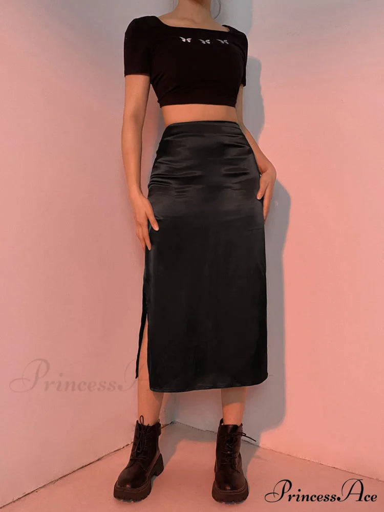Vintage Brown High Waist Skirt Black / S
