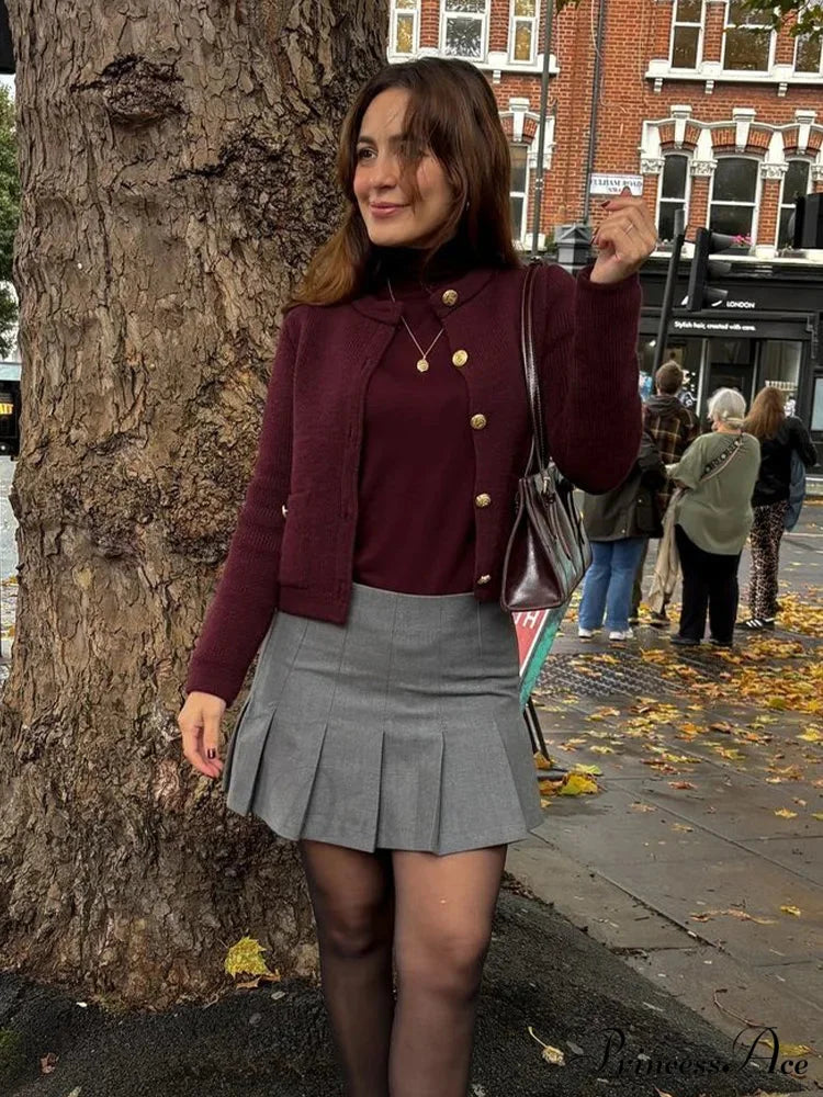 Vintage Burgundy Single-Breasted Cardigan Burgundy / S