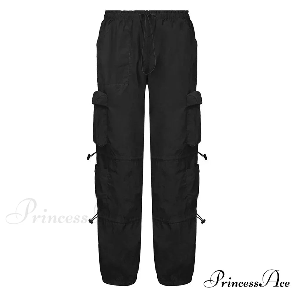 Vintage Cargo Baggy Streetwear Pockets Wide Leg Low Waist Casual Loose Y2k Denim Jean BLACK / S