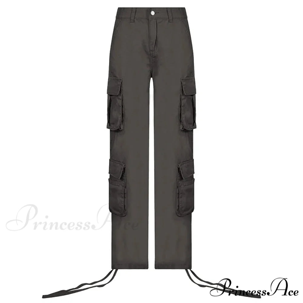 Vintage Cargo Baggy Streetwear Pockets Wide Leg Low Waist Casual Loose Y2k Denim Jean Grey / S