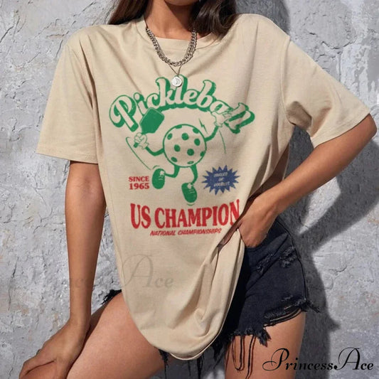 Vintage Cartoon Pickleball T-shirt Khaki / S t-shirt-250223