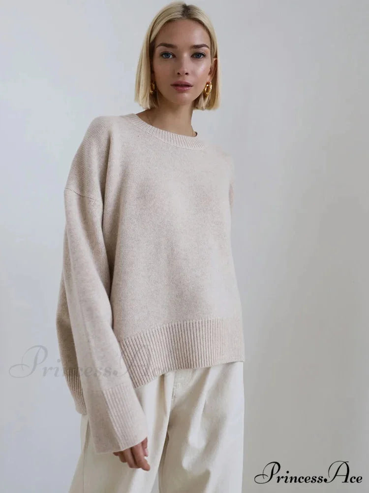 Vintage Casual Cozy Stylish Autumnal Streetwear Warm Long Sleeve Sweater Beige / One Size