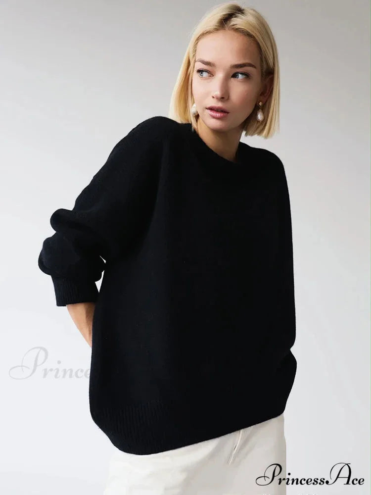 Vintage Casual Cozy Stylish Autumnal Streetwear Warm Long Sleeve Sweater Black / One Size