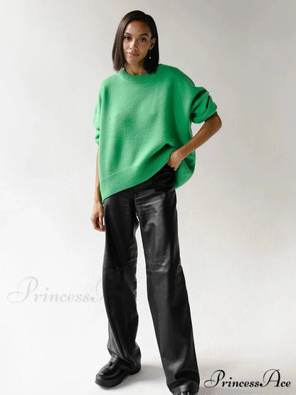 Vintage Casual Cozy Stylish Autumnal Streetwear Warm Long Sleeve Sweater Green / One Size