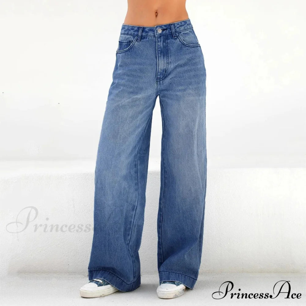 Vintage Casual Solid High Waist Jeans dark blue / S