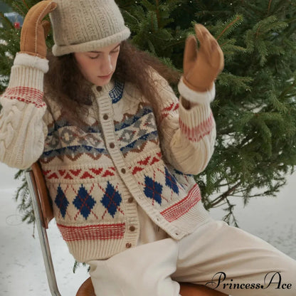 Vintage Christmas Twisted Floral Cardigan white / S