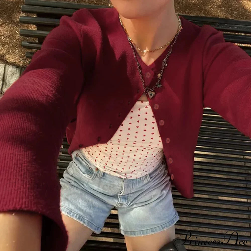 Vintage Circular Neck Extended Sleeve Laid-back Breeze Knitted Cardigan cardiagn-250126