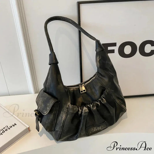 Vintage Cold Weather Leather Armpit Shoulder Bag Black shoulder-250126