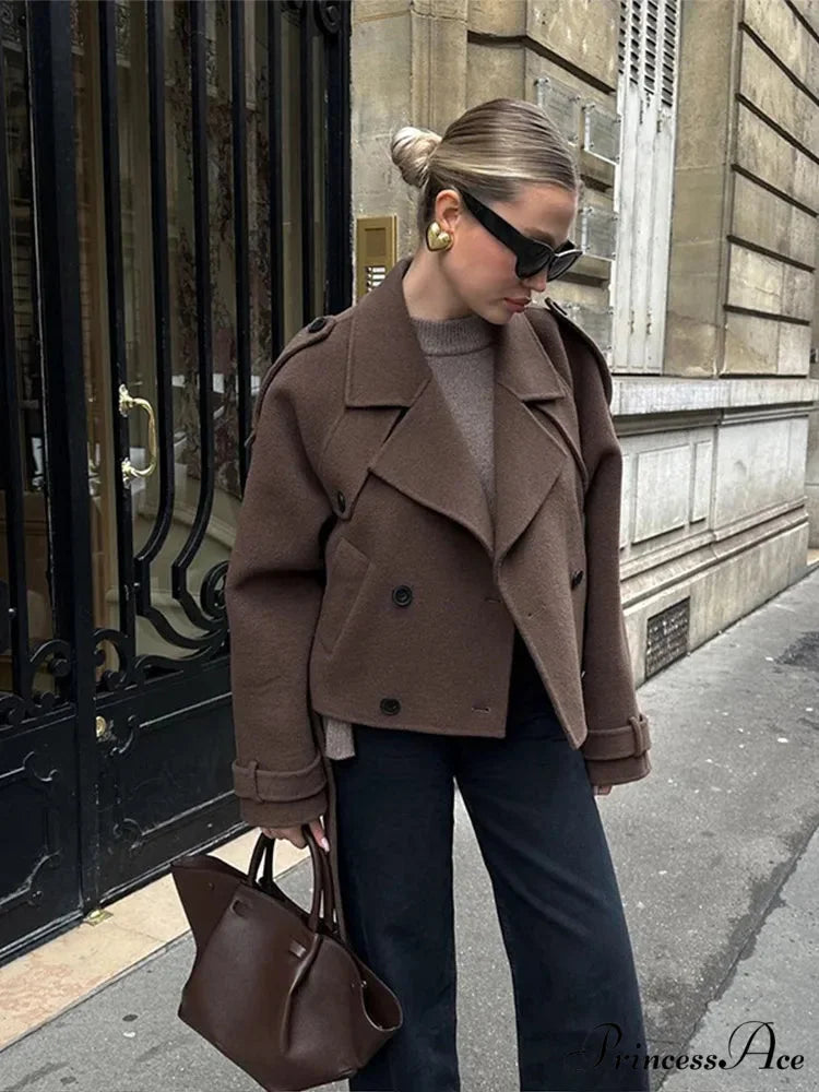 Vintage Collar Woolen Coat Coffee / S coats-241228