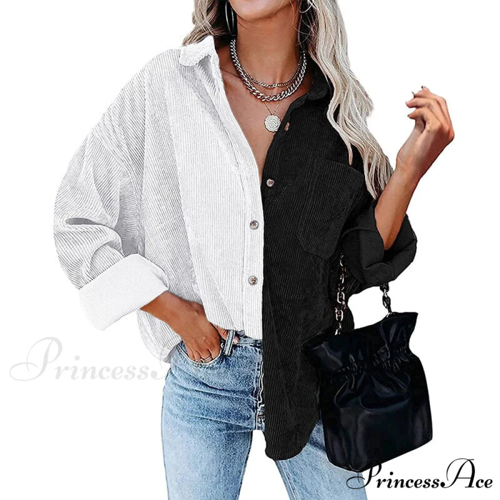 Vintage Color Block Patchwork Corduroy Shirt 1 / S