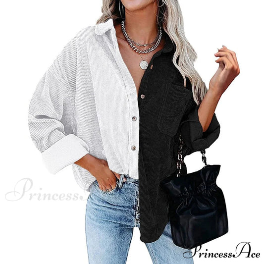 Vintage Color Block Patchwork Corduroy Shirt 1 / S